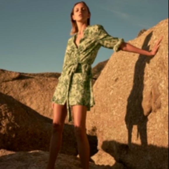 Zara Dresses Zara Green Tropical Print Long Sleeve Dress Poshmark